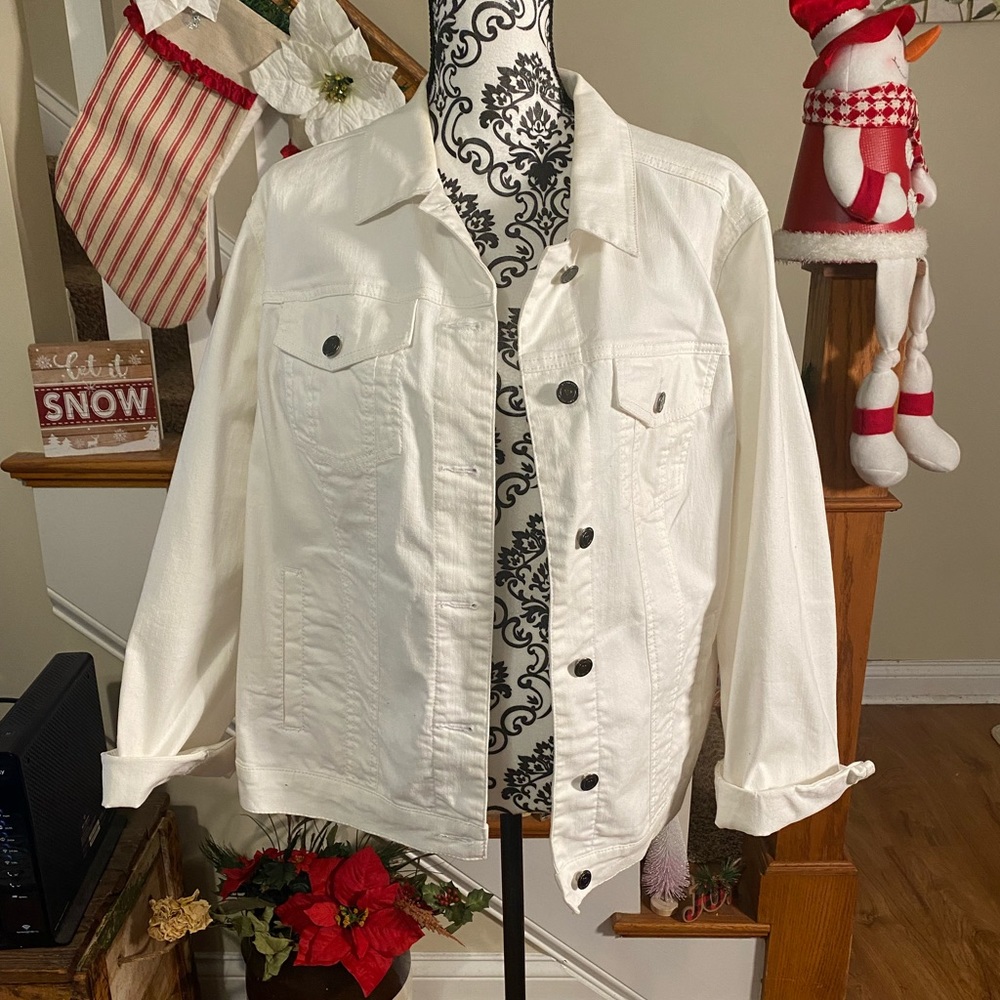 Plus size denim cream jacket